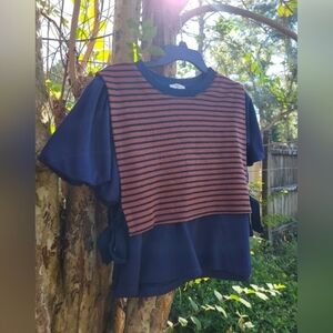 Puff Sleeve Peplum Striped Blouse